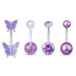 Lot de 4 Piercings de <span class=keywords><strong>Nombril</strong></span> Papillon à Bille, Bestseller, en Acier Inoxydable avec Paillettes en <span class=keywords><strong>Plastique</strong></span> Transparent, Bijoux Quotidiens - Product Image 5