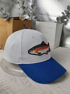 Gorra de pesca de lona de algodón de 6 paneles, blanca y azul, popular para exteriores, con bordado de trucha, estilo casual, visera corta, tipo Dad Hat, novedad 2026 - Product Image 5