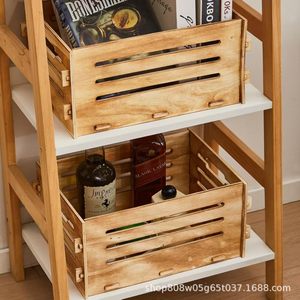 Shangoo Wooden Storage <b>Basket</b> Rectangle Handle Home Desk Organizer <b>Display</b> Box For Snacks Sundries Farmhouse Decor - Product Image 3