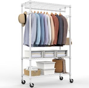 Porte-manteau multifonctionnel de luxe à 3 niveaux en métal, organisateur de vêtements autoportant, présentoir à vêtements avec étagères de rangement pour chaussures - Product Image 1