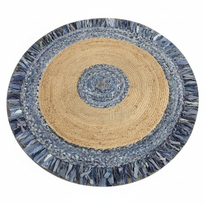 Tapis tressé moderne en denim et jute à franges, anti-bactérien, à poils plats, fabriqué à la machine, motif floral, envers en jute, entretien facile DIVTIK - Product Image 2