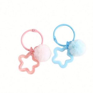 Pom Keychain Little-Stars <b>Keyring</b> Candy Color Acrylic Pentagram Key Chain <b>Cute</b> Keychains for Women Men Car Keys Gifts - Product Image 1