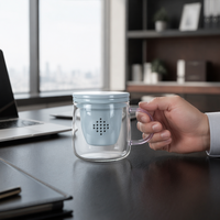 Verre à café glacé en borosilicate de 300 ml avec infuseur et couvercle, tasse à jus résistante à la chaleur avec poignée pour le bureau et la maison