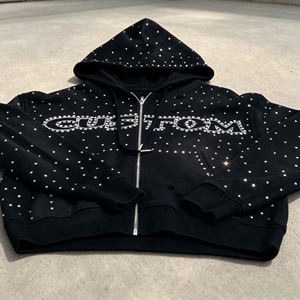 Sweat-shirt à capuche zippé personnalisé avec strass, style streetwear tendance, surdimensionné, hip-hop, pour hommes - Product Image 1