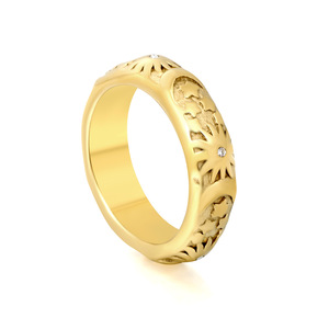 European American Style Geometric <b>Ring</b> With Stars <b>Moon</b> Sun Diamonds Unisex Pinky <b>Ring</b> For Everyday Wear Stainless Steel - Product Image 1