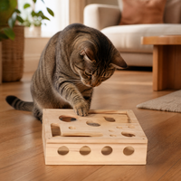 Boîte à puzzle pour chat en bois massif, jouet interactif pour dissimuler les friandises avec plusieurs ouvertures, stimulateur mental, distributeur de nourriture pour chats d'intérieur