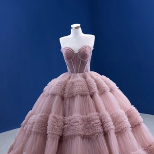 <span class=keywords><strong>Robes</strong></span> de mariée Feishilip pour Serene Hill, rose, sans manches, à étages, <span class=keywords><strong>robes</strong></span> de bal simples, traîne longue, sur mesure, appliques en dentelle tombantes - Product Image 5