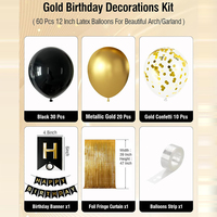 Kit de guirlande de ballons d'anniversaire noir et or avec bannière Joyeux Anniversaire et rideau en feuille d'or pour la décoration de fond de fête d'anniversaire pour adultes