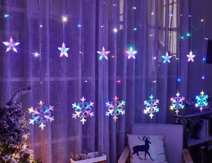 Guirnalda navideña con enchufe europeo de 220V, luces LED de hadas, cortina de copos de nieve, luces para boda, fiesta, hogar, decoración de vacaciones