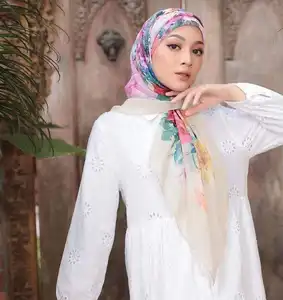 Popular Bawal Printed Cotton Voile Hijab Malaysia Indonesia Women Cotton Digital Printing Scarf Hijabs Muslim Women