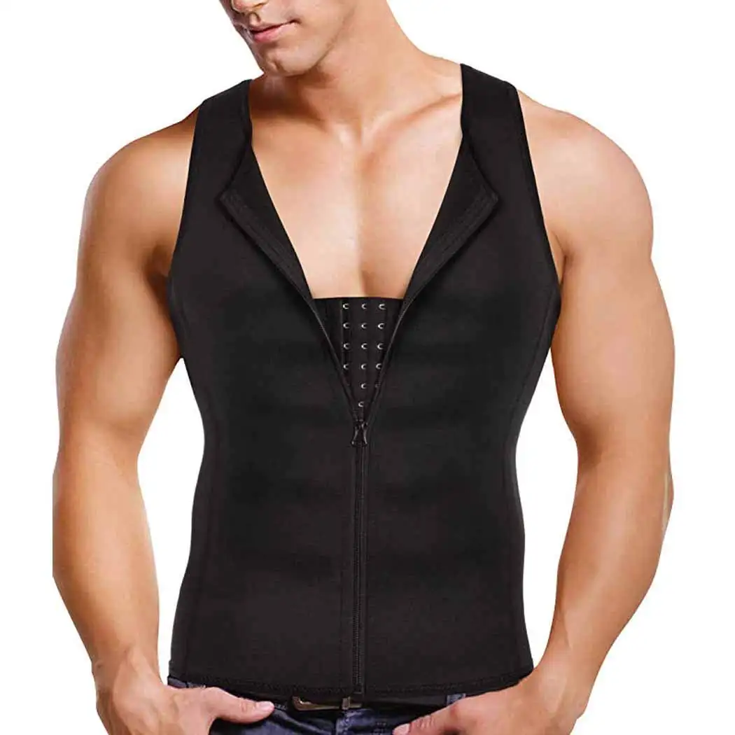 Hommes Compression Chemises Minceur Undershirts Shapewear Taille Formateur Corps Shaper Vest Zipper Tank Top