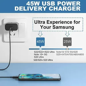 สำหรับ Samsung 45W USB C Charger PD ชาร์จเร็ว3.0ผนังที่ชาร์จสำหรับ Galaxy PLUS USB C สายเคเบิลอุปกรณ์เสริมชาร์จเร็ว - Product Image 4
