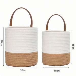 Hot Sale White Woven Cotton Rope Plant <b>Basket</b> <b>Foldable</b> and Versatile for Storage for <b>Laundry</b> Toys Planter <b>Baskets</b> - Product Image 3