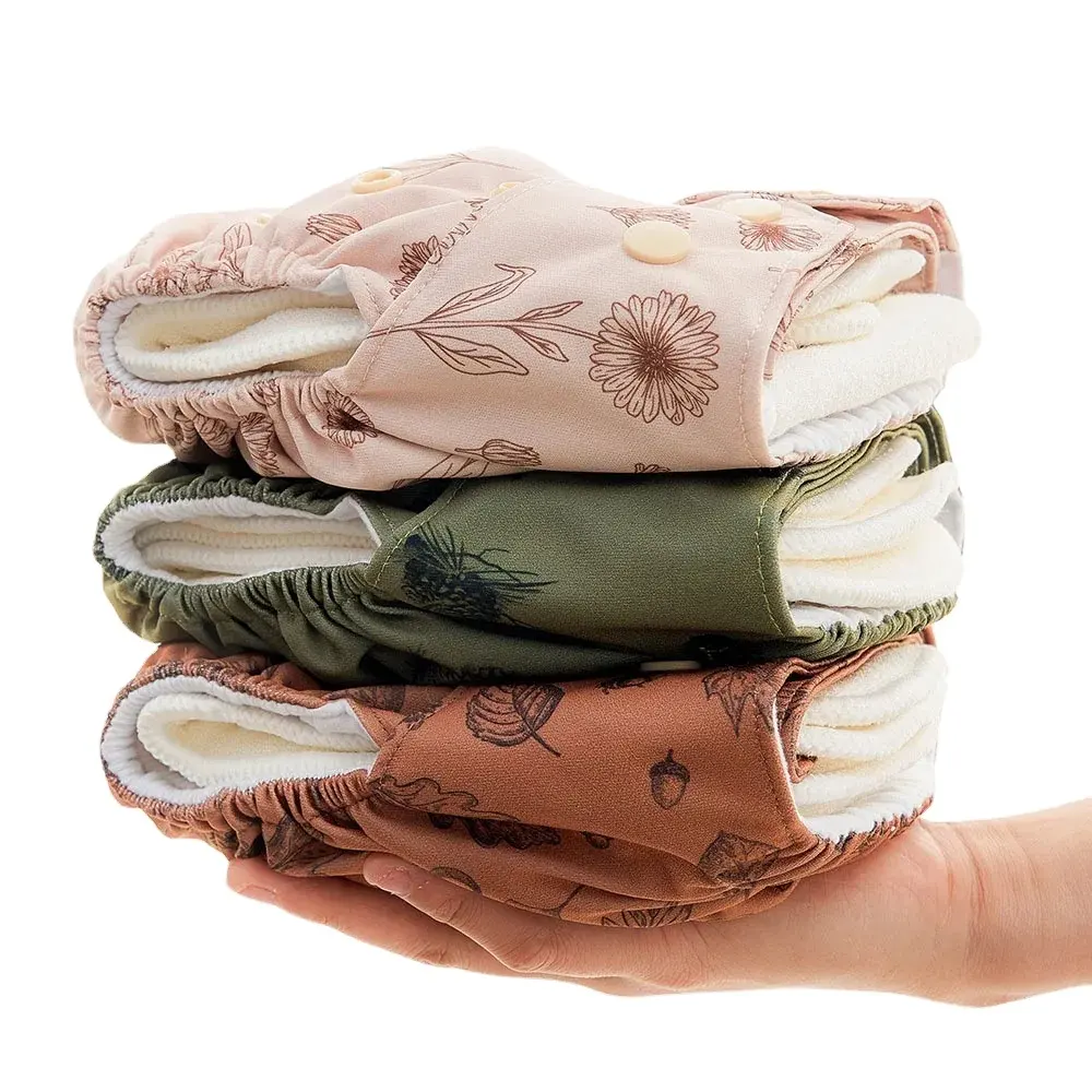 Popok kain Reusabl satu ukuran dengan Gusset ganda dapat diatur dapat dicuci ramah lingkungan tahan air penutup popok kain bayi uniseks
