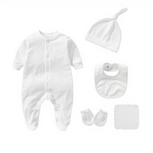 Conjunto de 5 Piezas de Ropa de Algodón para Bebé Recién <span class=keywords><strong>Nacido</strong></span>, Color Liso, Manga Larga, Conjunto de Mameluco para Bebé - Product Image 1