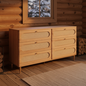 Commode en teck massif Sora, lignes épurées, texture naturelle chaleureuse, design de rangement spacieux, style moderne et minimaliste, durable pour chambre à coucher et entrepôt - Product Image 6