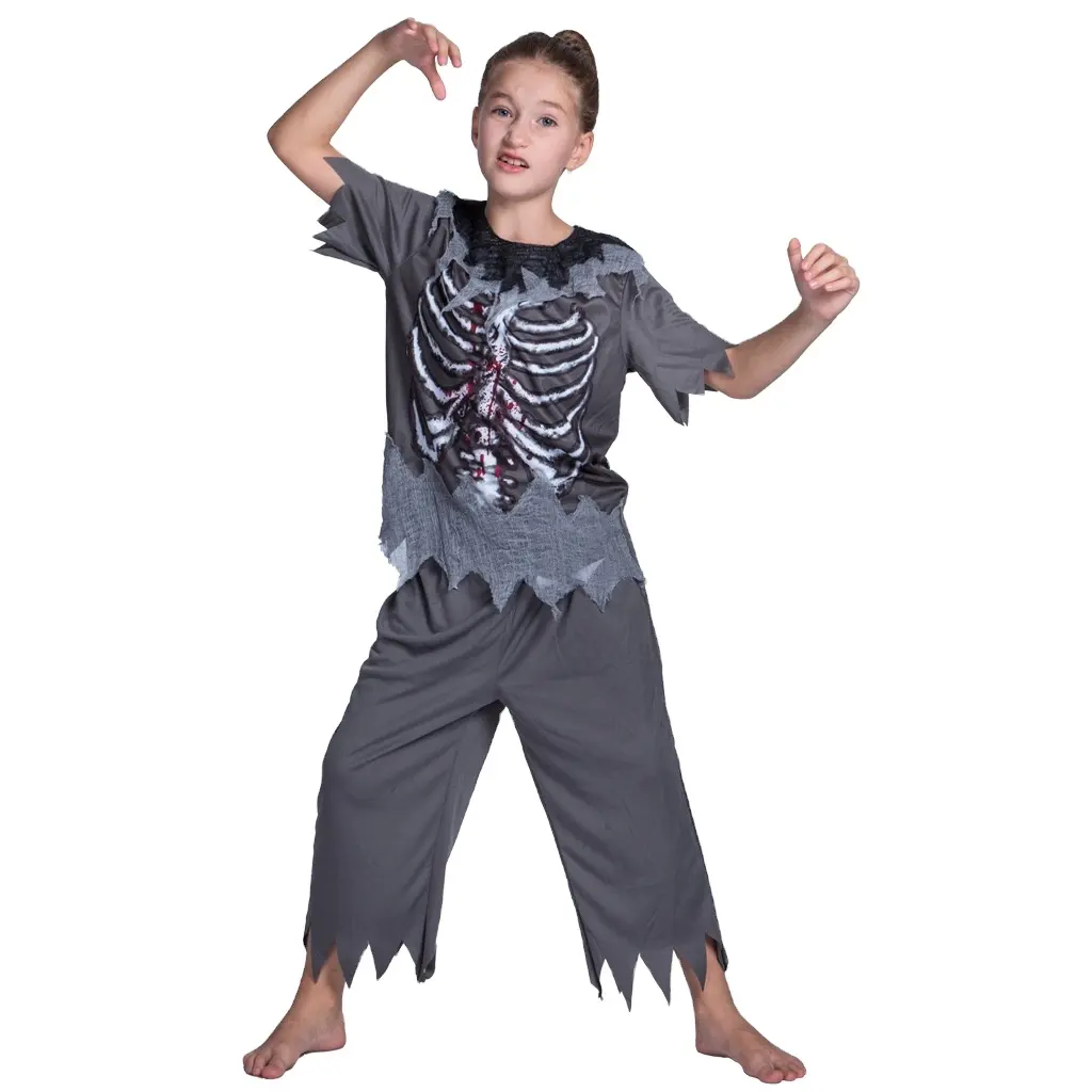 Harga rendah anak-anak Zombie Cosplay setelan Skeleton Kostum Halloween untuk 3-8 tahun anak perempuan