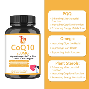 Prix direct usine : Gélules de Coenzyme Q10 pour la santé cardiovasculaire, Oméga-3 à libération rapide, Antioxydant, Qualité alimentaire, 120 gélules - Product Image 4