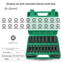 Lot de 20 douilles à chocs en acier au chrome vanadium noir de 1/2 po (8-32 mm) pour la réparation automobile et la maison, portable, pour boîte à outils