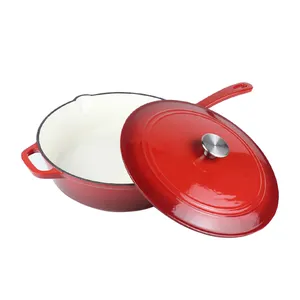 Geëmailleerd Gietijzer 12 Inch Kip Friteuse Met Cover Koekenpan Koekenpan Emaille Gietijzeren Steelpan