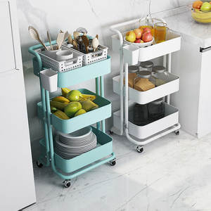 Chariot <span class=keywords><strong>utilitaire</strong></span> à <span class=keywords><strong>3</strong></span> niveaux, étagère de rangement, paniers en plastique, tubes métalliques, installation facile, cuisine/salle de bain/salon, acier au carbone, poudre - Product Image 3