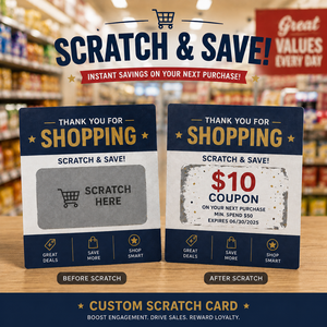 Cartes à gratter personnalisées : Économies instantanées, cartes promotionnelles pour centres commerciaux et magasins de détail - Product Image 1