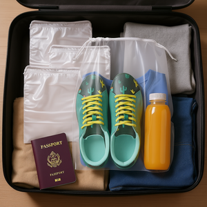 Sacs à chaussures en coton transparent avec cordon de serrage, 10 x 14 pouces, imperméables, pour le voyage, lot de 50, double fermeture - Product Image 2