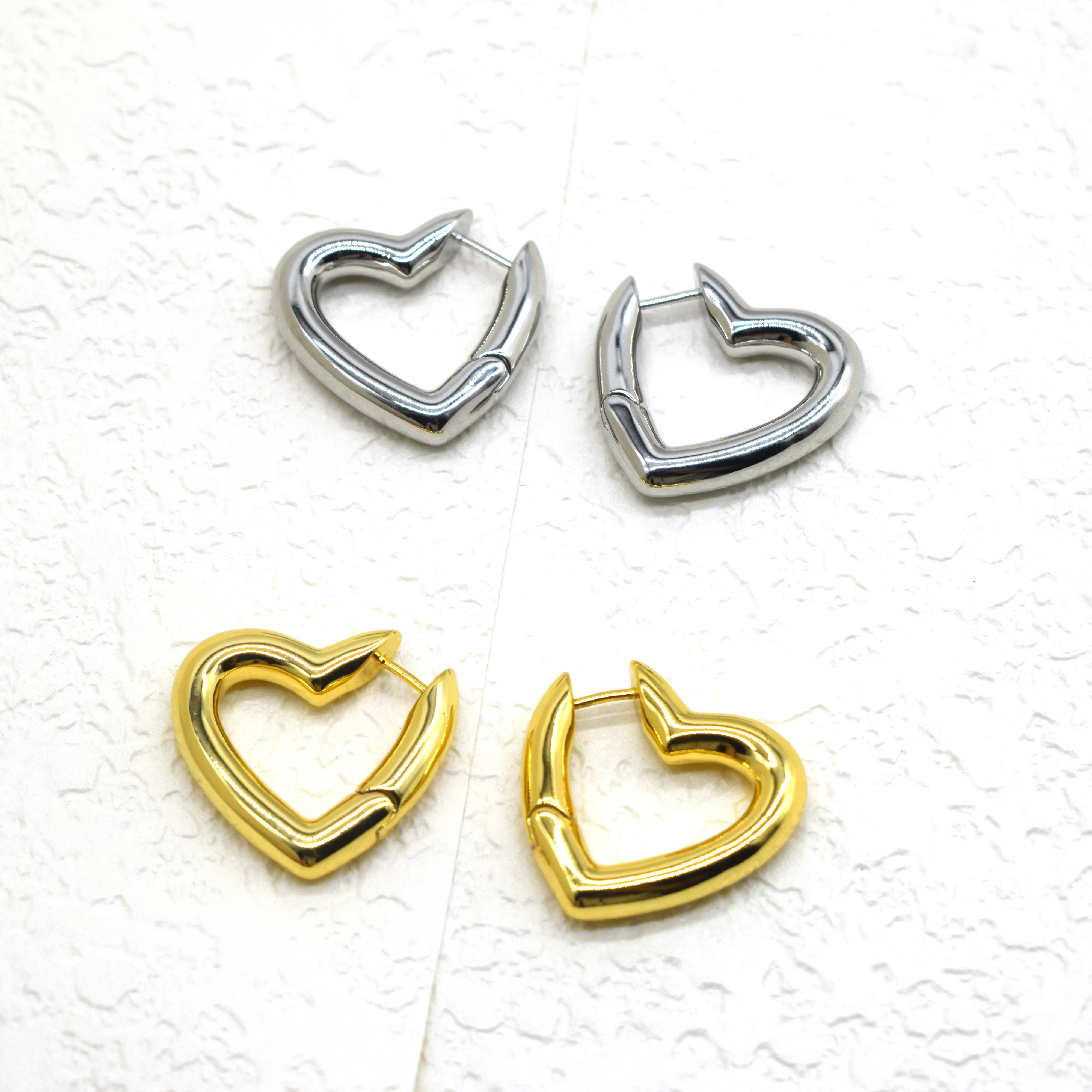 Tiktok New Trendy Real Gold Plated Hollow Heart Hoop Earrings