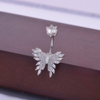 Anneau de nombril papillon en acier inoxydable avec zircon, piercing corporel plaqué argent, populaire en Europe et en Amérique, exquis