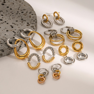 Yueli Geometric Hoop Earrings Stainless Steel Color Block Design Fashion Stud Earrings For Women - Product Image 3