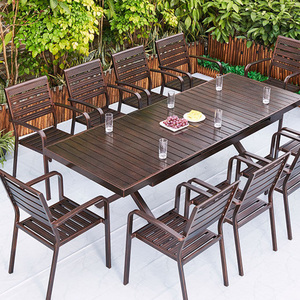 Ensemble de <span class=keywords><strong>table</strong></span> et de chaises de salle à manger d'extérieur rétractables en alliage d'aluminium, de taille personnalisable, rétro, imperméable et résistant au soleil - Product Image 2