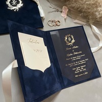 Ensemble d'invitations de mariage de luxe faites à la main en velours et acrylique avec texte personnalisé, dorure à chaud et sceau de cire, enveloppes épaisses