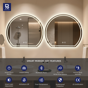 <span class=keywords><strong>Specchio</strong></span> Rotondo Irregolare Retroilluminato a LED Antiappannamento a 3 Colori Dimmerabili, <span class=keywords><strong>Specchio</strong></span> da Parete per Progetti Alberghieri e Saloni - Product Image 2