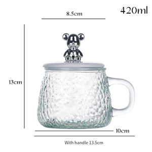 Mug à café en verre de style moderne pour la maison et le bureau, avec couvercle et cuillère, pour tasses à thé et soucoupes - Product Image 6