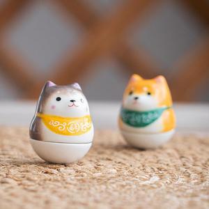 לנדה בסגנון יפני מתנה קרמי המכונית קישוט, חיית מחמד פרח בר מזל דמות בלתי שביר, אפור בהיר - Product Image 4