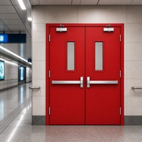 Porte double en acier ignifugée avec fenêtre de vision et barre anti-panique, certifiée WH, porte métallique d'évacuation d'urgence 3 heures pour sortie de bâtiment