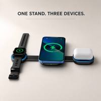 Station de charge sans fil magnétique pliable 3 en 1, chargeur sans fil rapide 15W, pour iPhone, Apple Watch, AirPods, idéal pour les voyages
