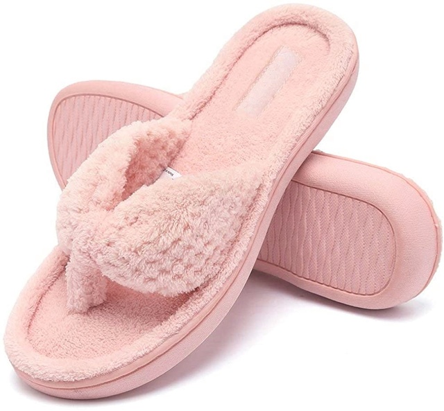 Women's Cozy Memory Foam Spa Thong Flip Flops House Indoor Slippers with Plush Velvet Lining