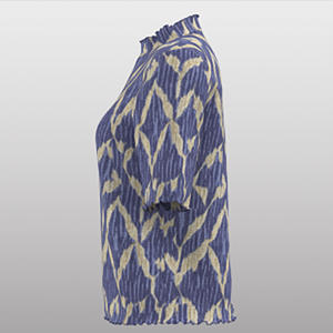 <span class=keywords><strong>T</strong></span>-<span class=keywords><strong>shirt</strong></span> décontracté à col montant et manches trois-quarts, motif géométrique de feuilles <span class=keywords><strong>bleu</strong></span>-or texturé froissé 3D, style rétro artistique et tendance - Product Image 4