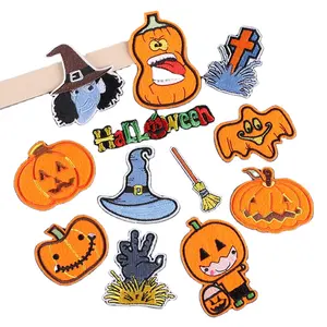 Kain labu baru dengan elemen Halloween tengkorak patch, sepatu, topi, ransel, pakaian, Stiker bordir