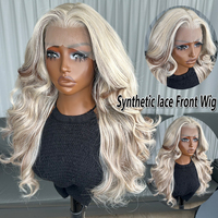 Perruques synthétiques longues ondulées ombrées blondes résistantes à la chaleur pour femmes noires, perruques synthétiques à dentelle frontale 13x4 avec ligne de cheveux naturelle
