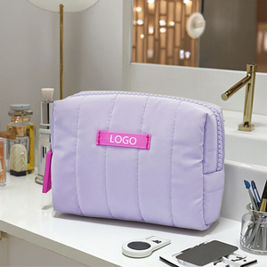 Water-resistance Padded Pink Polyester Makeup <strong>Bag</strong> Custom Logo OEM Wholesale Beauty Pouch Promotional Quilted Small <strong>Cosmetic</strong> <strong>Bag</strong> - Product Image 5