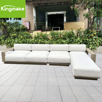 4 PCS Luxe Cour Terrasse Extérieur Jardin Hôtel Teck Loisirs Canapé en L avec Table Basse