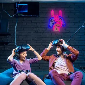 Enseigne néon LED Rock Roll avec geste de main de joueur, alimentation USB, gradation progressive, décoration murale pour chambre, zone de jeu, bar, mariage, maison - Product Image 6