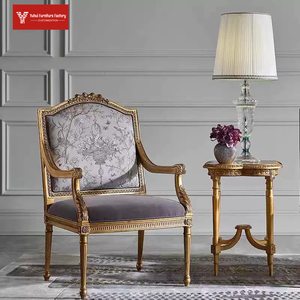 Sofá de tela con estampado dorado retro vintage estilo campestre americano, sillón de ocio para balcón con tallado francés estilo palacio - Product Image 1