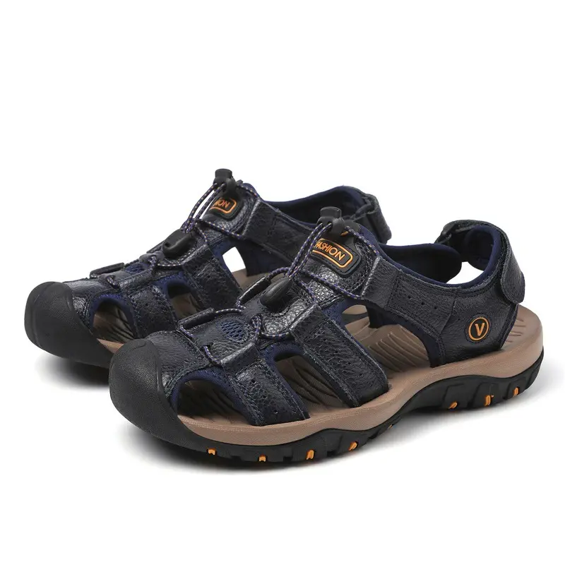 Leren Heren Sandalen Zomerschoenen 2024 Nieuwe Plus Size Heren Sandalen Mode Casual Outdoor Strandslippers Ademende Waadschoenen