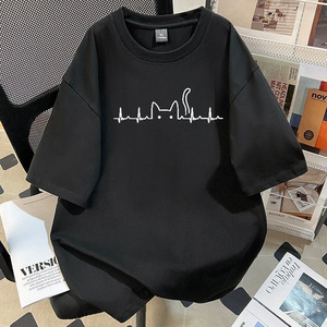 Nuova T-shirt da uomo in puro cotone pesante 260g, stile americano, bianca, a maniche corte, vestibilità ampia, casual, minimalista, con stampa cartoon. - Product Image 3