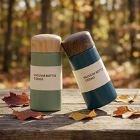 Mini Termo de Acero Inoxidable con Aislamiento al Vacío de 150 ml, Tapa con Diseño de Madera, Taza Portátil de Bolsillo para Viajes y Oficina