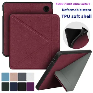Nouvelle couverture de lecteur de livre électronique pour <span class=keywords><strong>Kobo</strong></span> <span class=keywords><strong>Libra</strong></span> Color <span class=keywords><strong>2</strong></span> 7 pouces étui de protection pour tablette prêt Stock couverture en cuir pliable avec Support <span class=keywords><strong>Kobo</strong></span> - Product Image 3