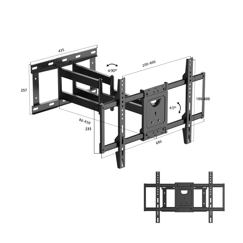 Fabrieksprijs Grote Maat Tv Full Motion Mount Aan De Muur Universele Led Lcd Tv Beugel Op En Neer Draaibaar 32 - 98 Inch Draaibaar